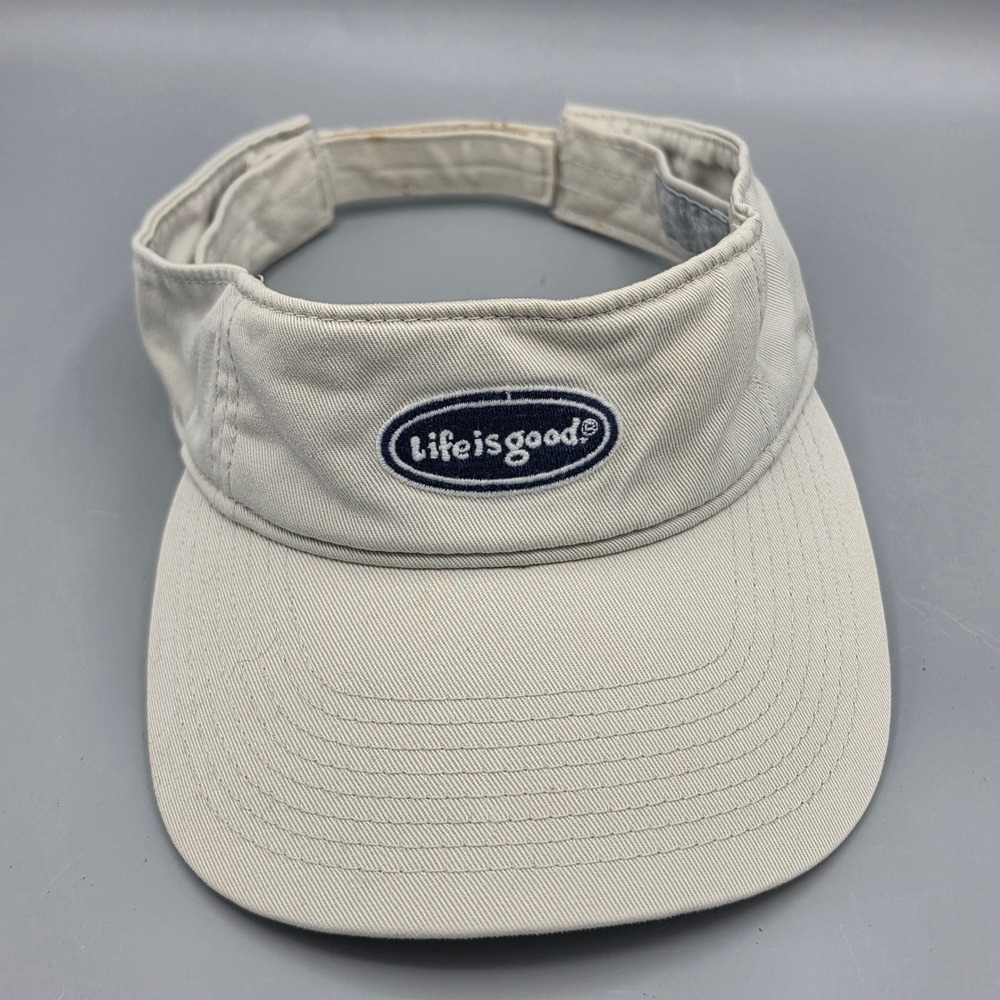 Life is Good Visor Unisex OS Tan Khaki Logo Adjustable Cotton Twill Sun Hat